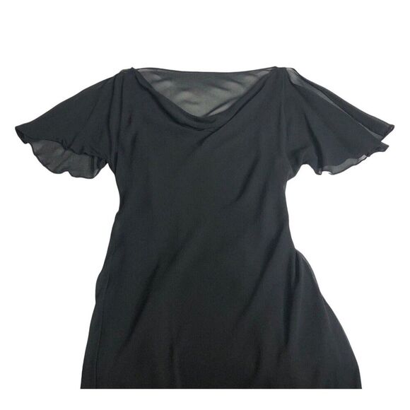 Vintage Express Dress 11/12 Black Silk Midi Flutter Sleeve Y2K Fairy Whimsigoth‎ - Picture 2 of 13